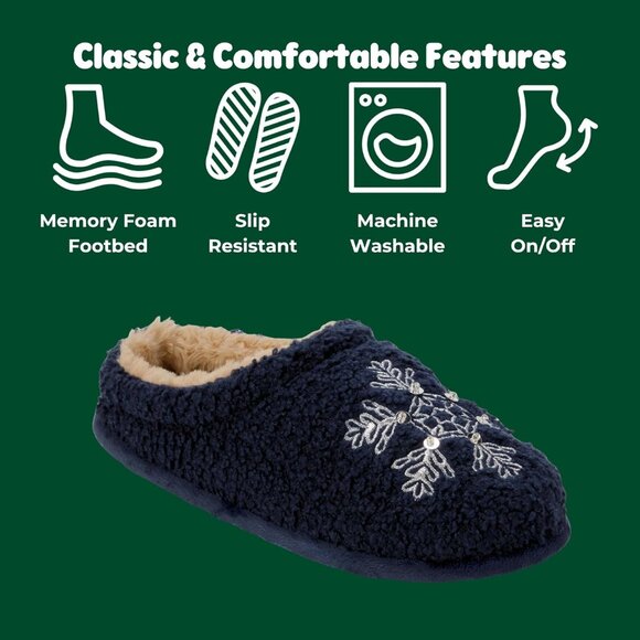 Women's Snowflake Blue Christmas Holiday Fuzzy Cozy Novelty House Slipper Shoes - Picture 5 of 6
